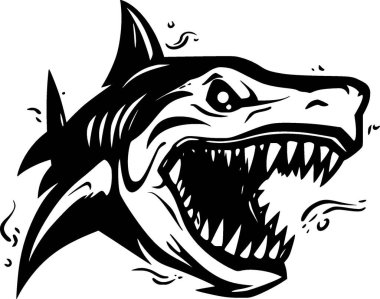 Köpekbalığı - siyah ve beyaz vektör illüstrasyonu