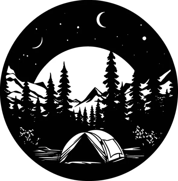 Kamp Minimalist Düz Logo Vektör Illüstrasyonu — Stok Vektör