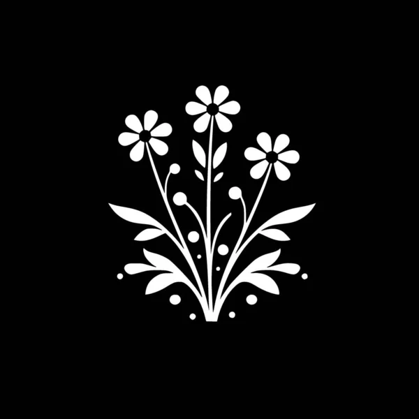 Flowers Black White Isolated Icon Vector Illustration — Stock Vector