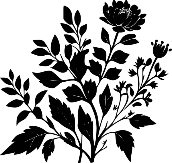 Vintage Blumen Schwarz Weißes Icon Vektorillustration — Stockvektor
