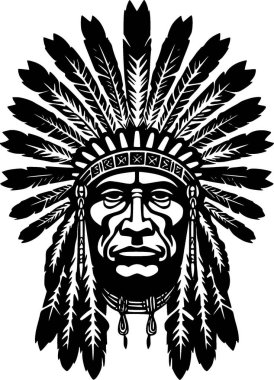 Indian chief - black and white vector illustration clipart