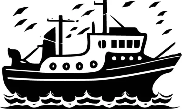 Bateau Icône Isolée Noir Blanc Illustration Vectorielle — Image vectorielle