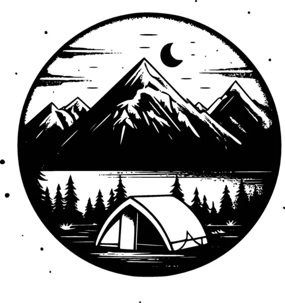 Camping Sort Hvidt Isoleret Ikon Vektorillustration – Stock-vektor