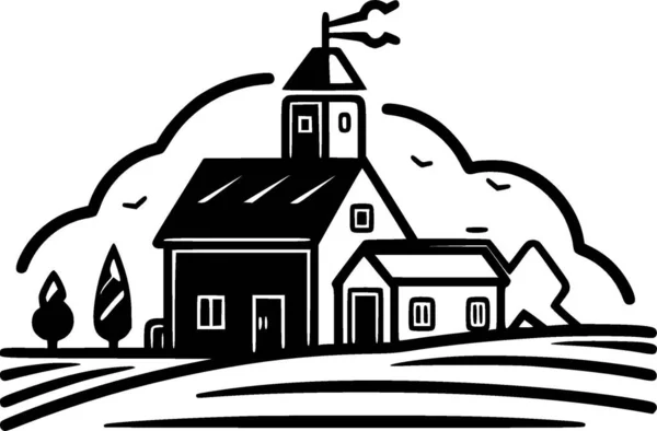 Farmhouse Ilustração Vetorial Preto Branco — Vetor de Stock