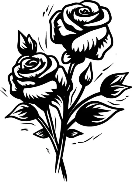 Roses Illustration Vectorielle Noir Blanc — Image vectorielle