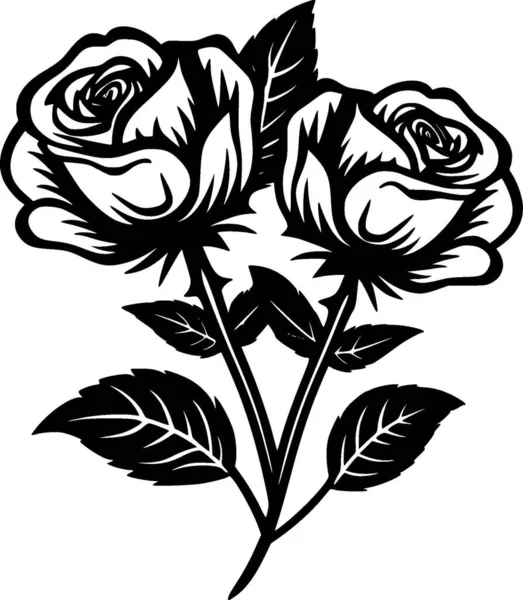 Roses Black White Isolated Icon Vector Illustration — Stock Vector