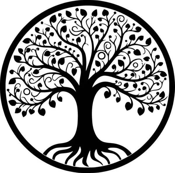 Дерево Черно Белый Значок Векторная Иллюстрация — стоковый вектор