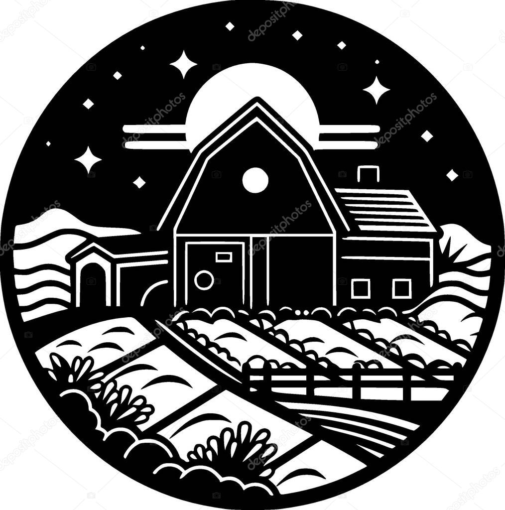 Farm - black and white isolated icon - vector illustration