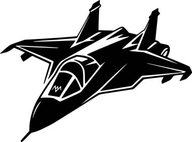 Savaş uçağı - siyah-beyaz vektör çizimi