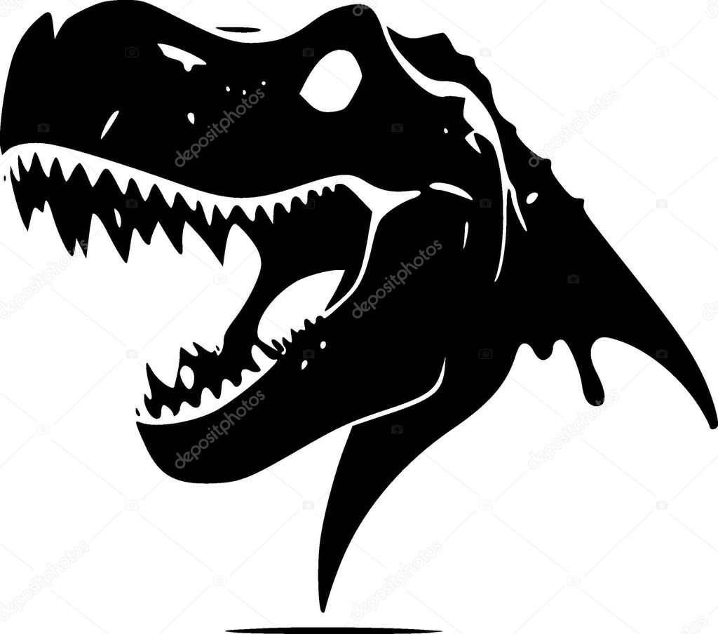 T-rex - black and white isolated icon - vector illustration