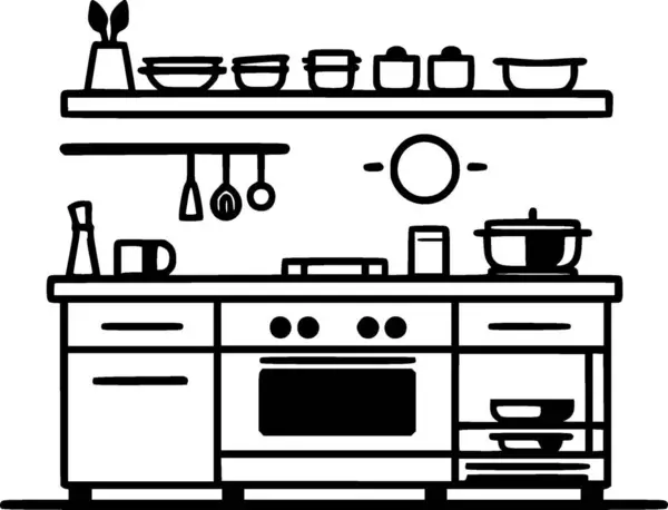 stock vector Kitchen - black and white isolated icon - vector illustration