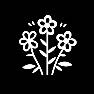 Çiçekler - siyah ve beyaz izole edilmiş ikon - vektör illüstrasyonu