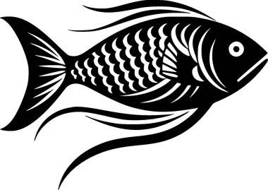 Balık - siyah ve beyaz izole edilmiş ikon - vektör illüstrasyonu