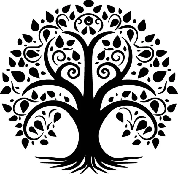 Baum Schwarz Weißes Icon Vektorillustration — Stockvektor