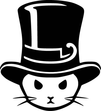 Şapkadaki kedi - siyah beyaz izole edilmiş ikon - vektör illüstrasyonu