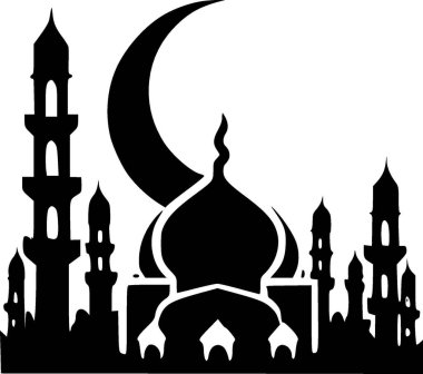 Ramazan - siyah ve beyaz izole edilmiş ikon - vektör illüstrasyonu