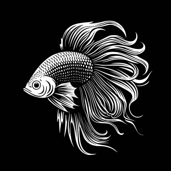 Betta Fisk Sort Hvid Isoleret Ikon Vektor Illustration – Stock-vektor