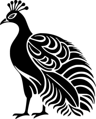 Peacock - black and white vector illustration clipart