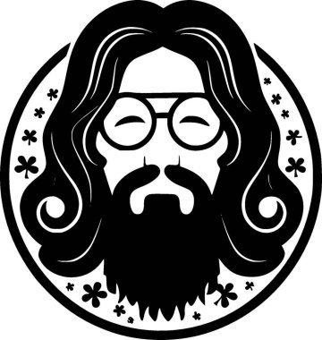 Hippie - black and white isolated icon - vector illustration clipart