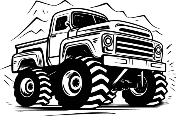 Monster Truck Ilustración Vectorial Blanco Negro — Vector de stock