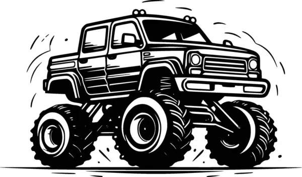 Monster Truck Illustrazione Vettoriale Bianco Nero — Vettoriale Stock