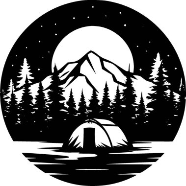 Camping - black and white isolated icon - vector illustration clipart