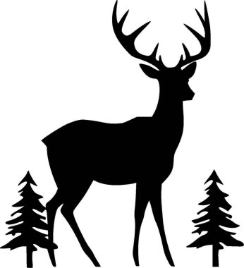 Reindeer - black and white vector illustration clipart