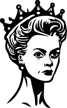 Kraliçe - siyah ve beyaz izole edilmiş ikon - vektör illüstrasyonu