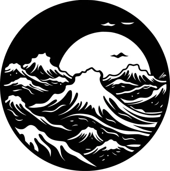 Океан Черно Белый Векторный Рисунок — стоковый вектор