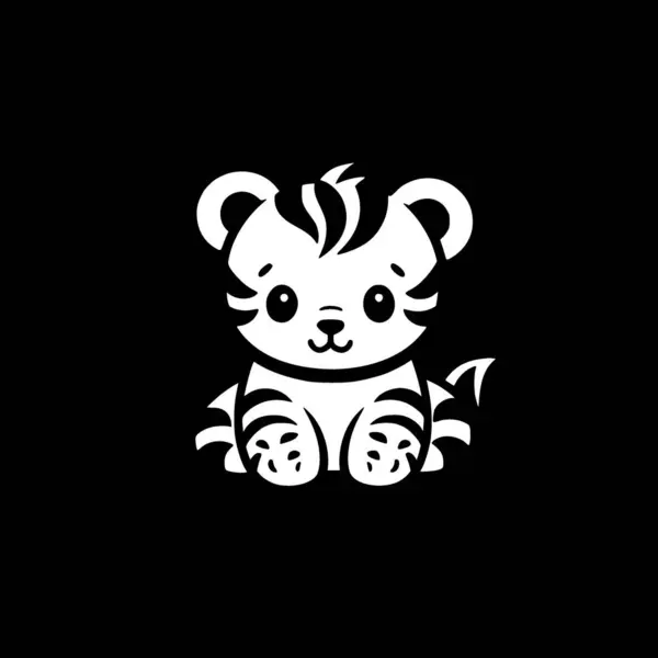 Tiger Μωρό Μαύρο Και Άσπρο Απομονωμένο Εικονίδιο Διανυσματική Απεικόνιση — Διανυσματικό Αρχείο