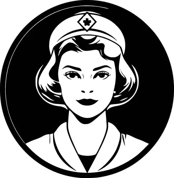 Krankenschwester Schwarz Weiß Vektorillustration — Stockvektor