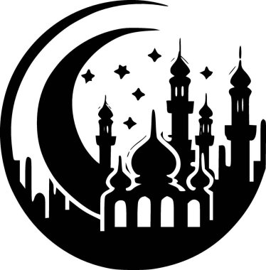 Ramazan - siyah ve beyaz vektör illüstrasyonu