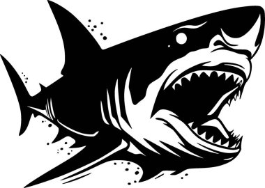 Köpekbalığı - siyah ve beyaz izole edilmiş simge - vektör illüstrasyonu