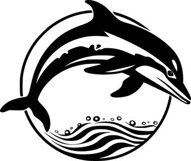 Dolphin - black and white vector illustration clipart