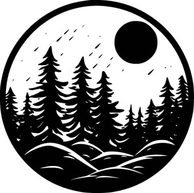 Orman - siyah ve beyaz izole edilmiş ikon - vektör illüstrasyonu
