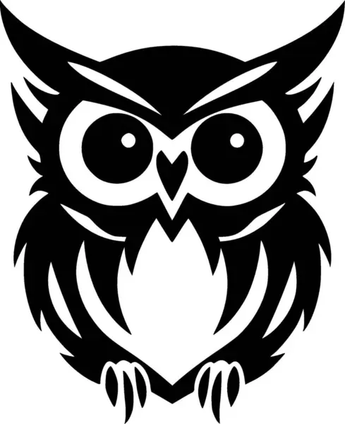 Owl Baby Black White Vector Illustration — Stock Vector