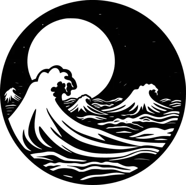 Mar Ilustración Vectorial Blanco Negro — Vector de stock