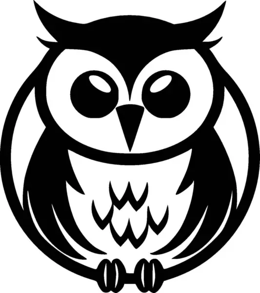 Owl Baby Black White Vector Illustration — Stock Vector