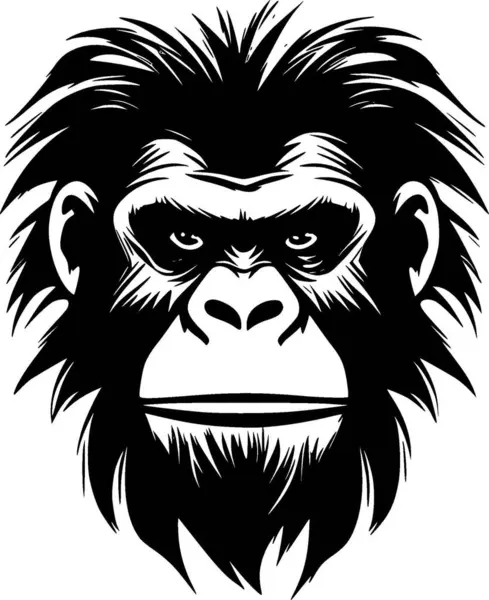 Chimpanzee Black White Isolated Icon Vector Illustration — Stock Vector