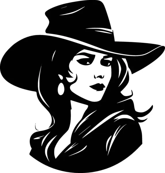 stock vector Cowgirl - black and white isolated icon - vector illustration