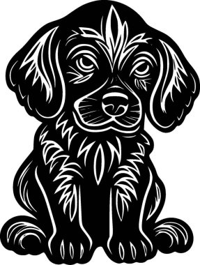 Puppy - black and white vector illustration clipart