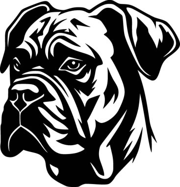 Boksör köpeği - siyah ve beyaz izole edilmiş simge - vektör illüstrasyonu