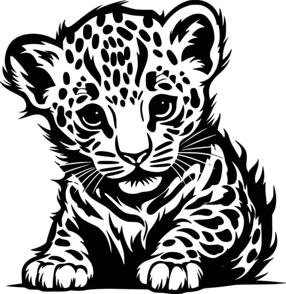 Leopard Vauva Mustavalkoinen Vektori Kuva — vektorikuva