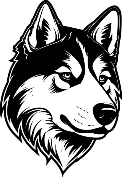 Husky Sibérien Illustration Vectorielle Noir Blanc — Image vectorielle