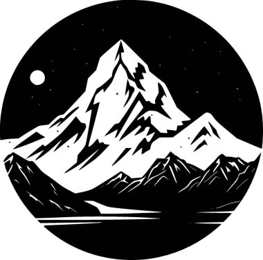 Mountains - black and white isolated icon - vector illustration clipart
