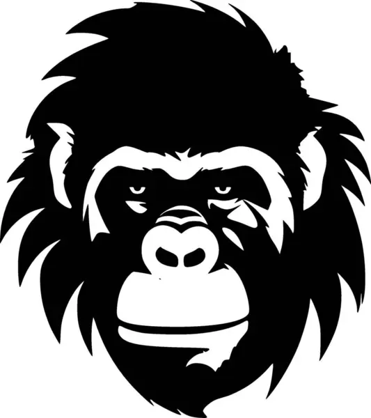 Chimpanzee Black White Vector Illustration — Stock Vector