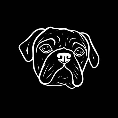 Pug - siyah ve beyaz izole edilmiş ikon - vektör illüstrasyonu