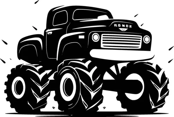Monster Truck Czarno Biały Izolowany Ikona Ilustracja Wektor — Wektor stockowy