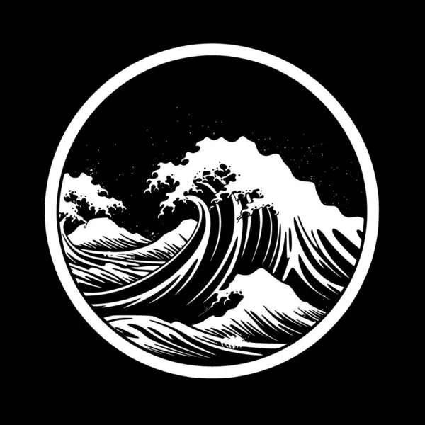 Ozean Schwarz Weiß Vektorillustration — Stockvektor