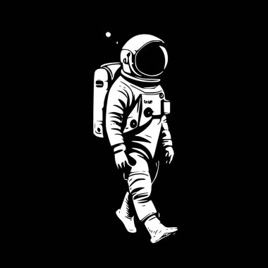 Astronot - siyah ve beyaz vektör illüstrasyonu